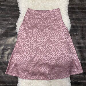 VINE & LOVE CHEETAH PRINT PINK SATIN MIDI SKIRT